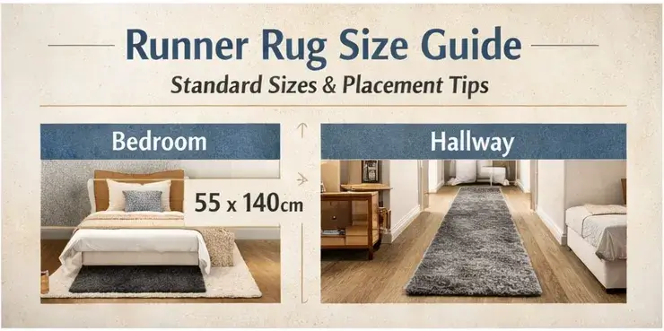 Runner rug size placement beside bed showing correct dimensions