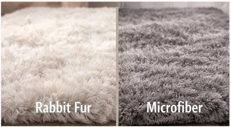Comparison of faux rabbit fur, microfiber, and cotton runner rug textures