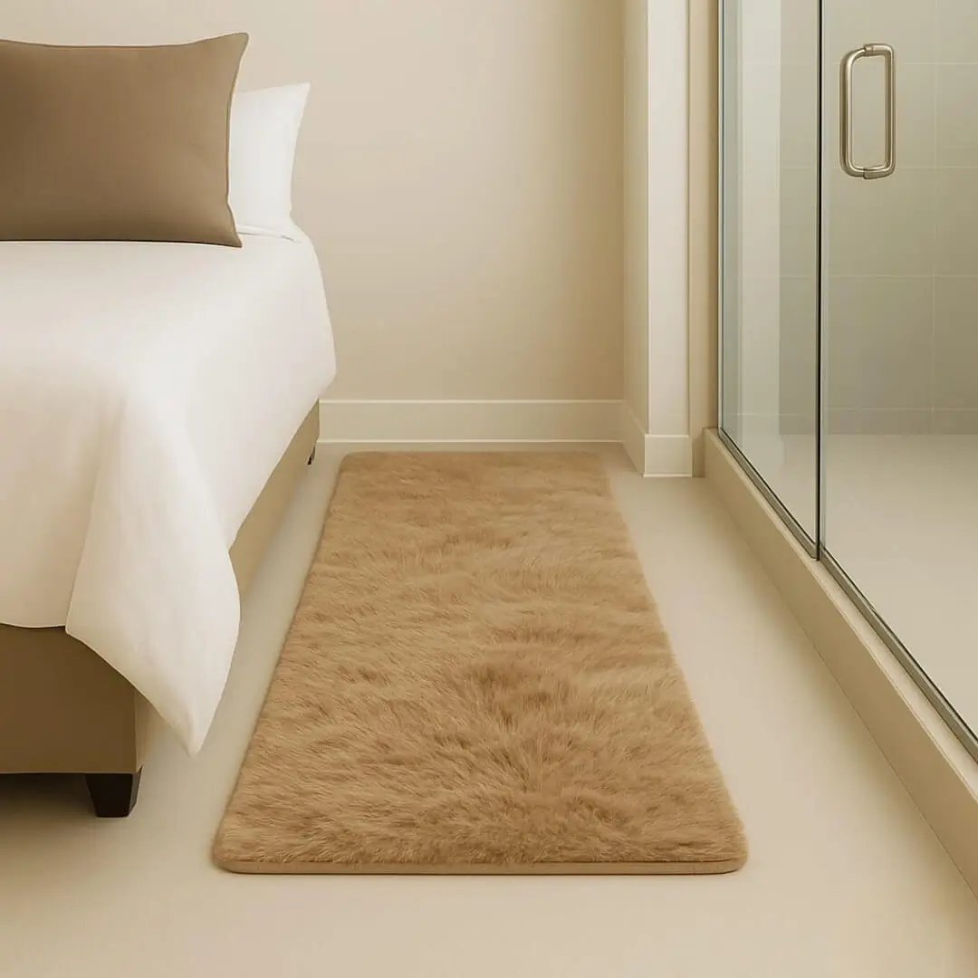 Faux Rabbit Fur Runner Rug by Saffron Leo (55x140 cm) – Plush Bedside Runner Rug for Bedroom | Soft Floor Carpet