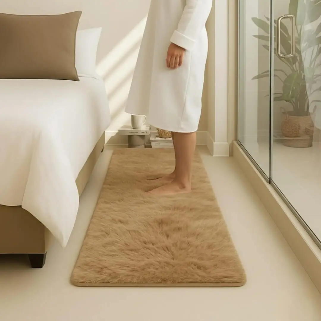Faux Rabbit Fur Runner Rug by Saffron Leo (55x140 cm) – Plush Bedside Runner Rug for Bedroom | Soft Floor Carpet — Camel — 55 × 140 cm 6