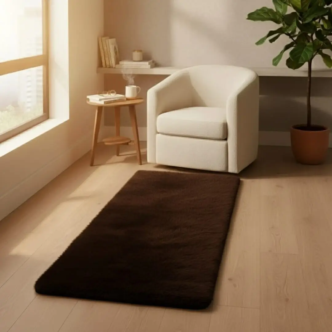 Faux Rabbit Fur Runner Rug by Saffron Leo (55x140 cm) – Plush Bedside Runner Rug for Bedroom | Soft Floor Carpet — Crafted softness for mindful homes